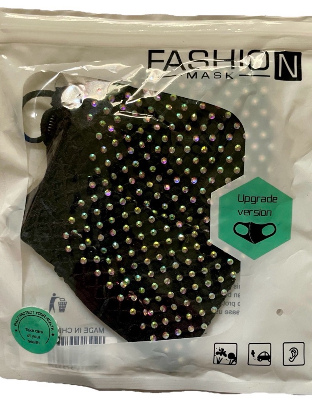 NWT Black Aurora Borealis RHINESTONE Fabric FACE MASK O/S